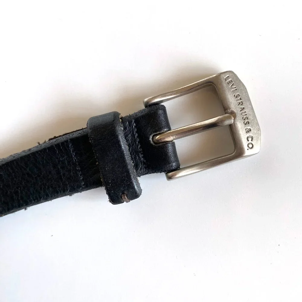 Levi’s Strauss & Co Youth Black Genuine Leather Belt XL Silver Buckle Made in US